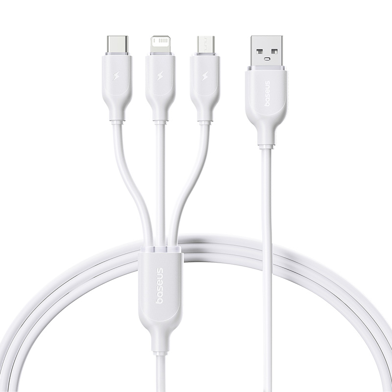 倍思（Baseus） 类劲速系列一拖三快充充电线  CB000180 USB to M+L+C 3.5A 1.2m 皓月白（单位：条）