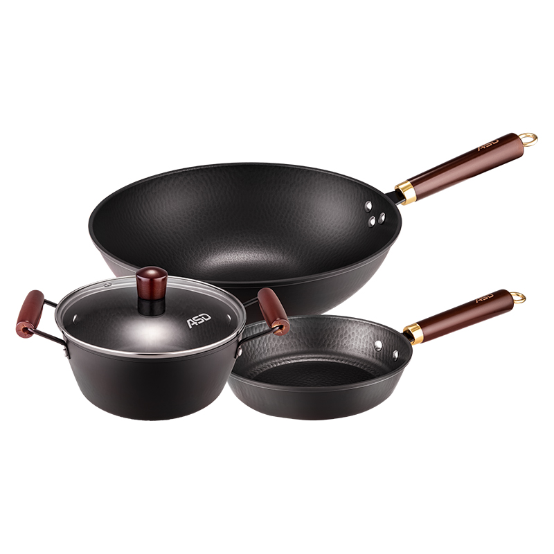爱仕达（ASD） 金彩无涂层锅具三件套 PF03LW3TG 32cm炒+22cm汤+22cm煎  枫叶色（单位：套）