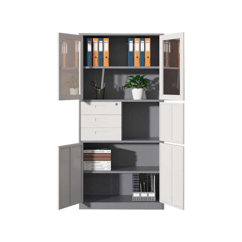 企诺 文件柜储物柜套色加厚偏三斗柜 QNGa11FO-06LPA 900*400*1850mm  灰白色（单位：台）
