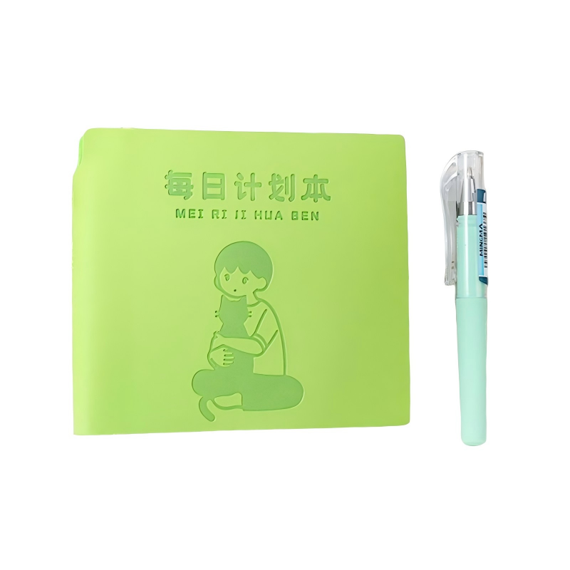 童益星 每日计划本-含随身笔一支 人与猫 1本/96张 绿色（单位：本）