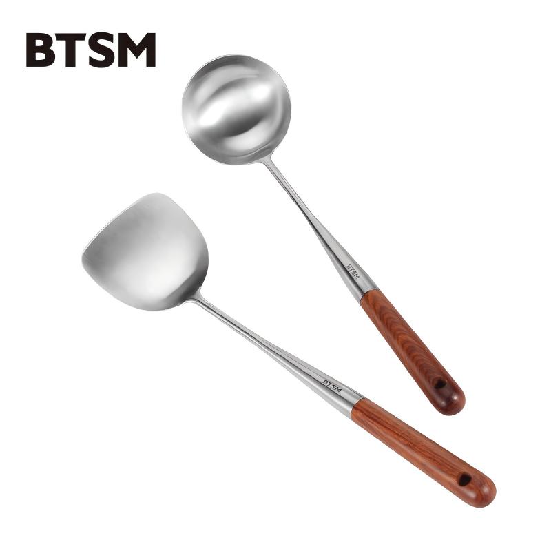 BTSM 加厚加长316L不锈钢铲勺 锅铲+汤勺 2件套 BT-CT02 产品净重：0.35kg 银色（单位：套）