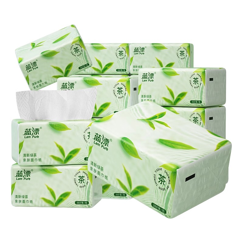 蓝漂（Lam pure） 清新绿茶亲肤面巾抽纸 LP-41383 360张*27包 白色（单位：箱）