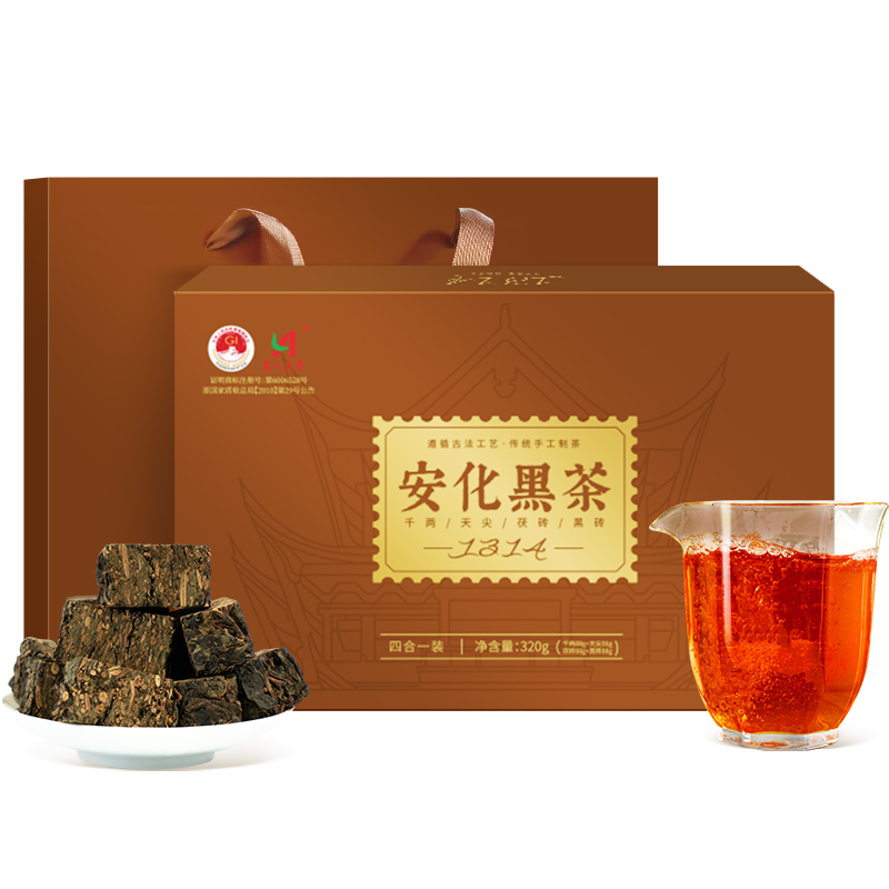 茶马世家 安化黑茶一生一世礼盒 GJ0320YB金花茯砖天尖组合装 320g 褐色（单位：盒）