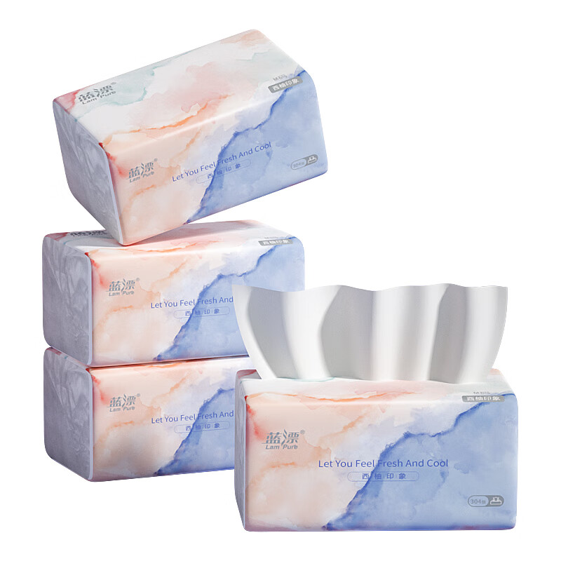 蓝漂（Lam pure） 云朵绵压花抽纸加厚面巾纸 LP-29176-A 4层76抽*4包 白色（单位：提）