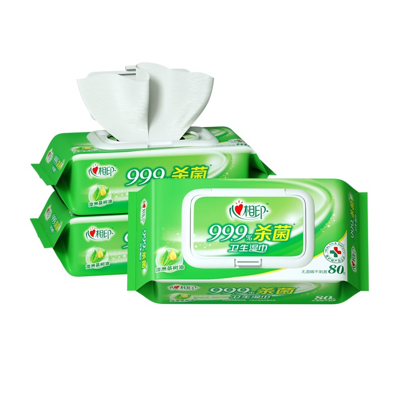 心相印 99.9%杀菌湿纸巾 3XCA080 80抽*3包 绿色（单位：组）