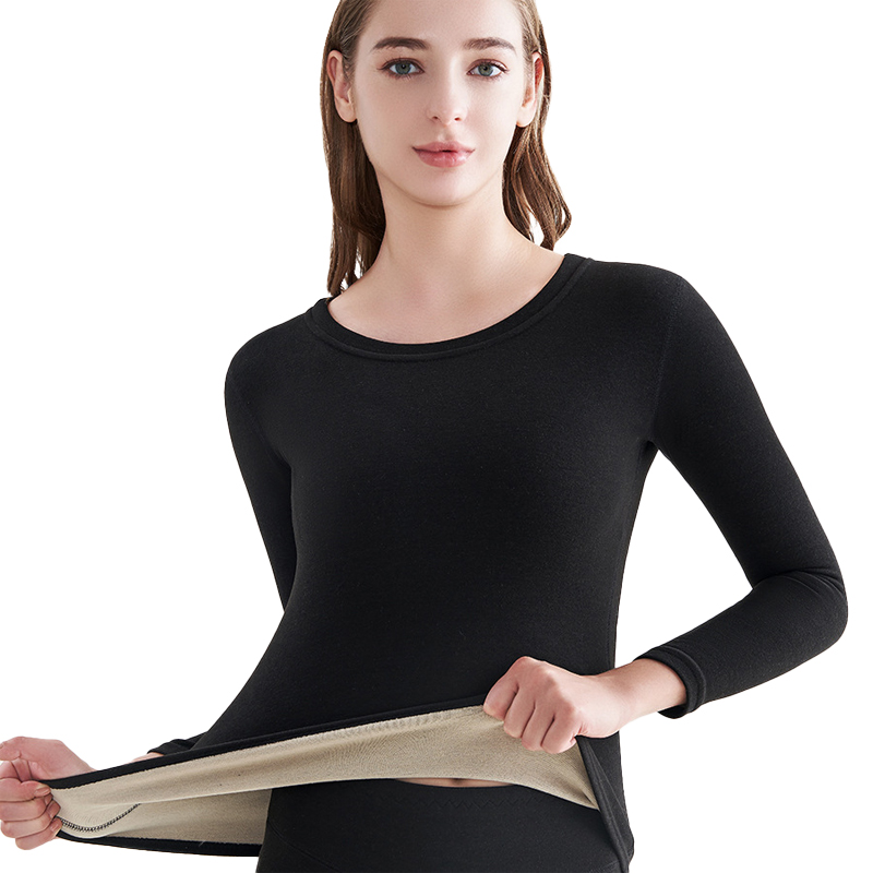 三极户外 棉羊毛桑蚕丝保暖内衣套装 TP5430 女款XL 黑杏色（单位：套）