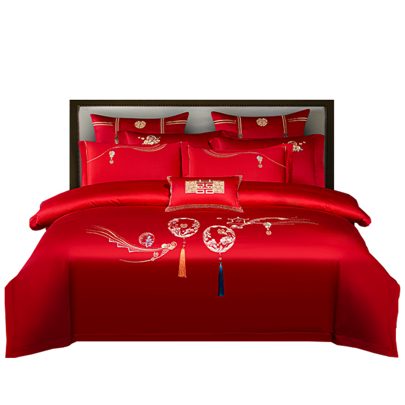 罗曼罗兰（ROMROL） 全棉婚庆四套件 芜佳佑喜TJ013 200*230cm  红色（单位：套）
