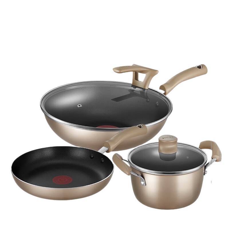 苏泊尔（SUPOR） 火红点经典不粘三件套 TP2208E 炒锅32cm、煎锅26cm、汤锅20cm 香金色（单位：套）
