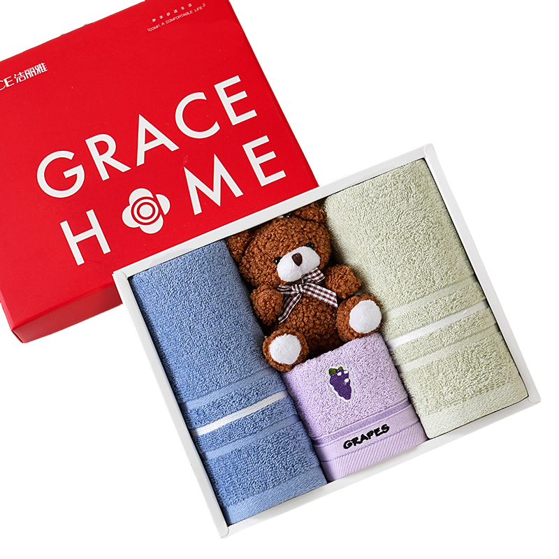 洁丽雅（Grace） 两面一童巾一小熊四件套 亲子套装1 面巾60*30cm*2条，童巾50*25cm*1条小熊1只 混色（单位：套）