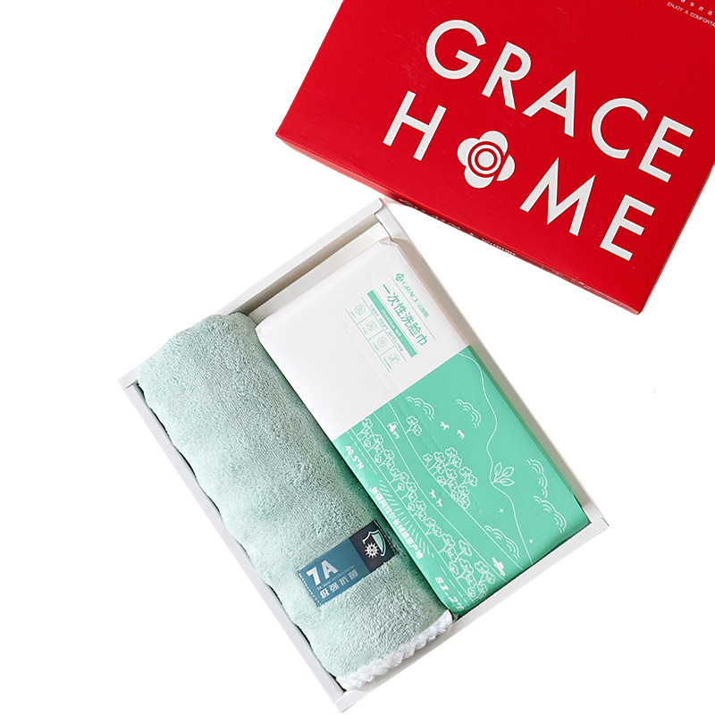 洁丽雅（Grace） 一面巾一棉柔两件套 贝柔套装-1 34*75cm*1条，棉柔巾*1包 混色（单位：套）