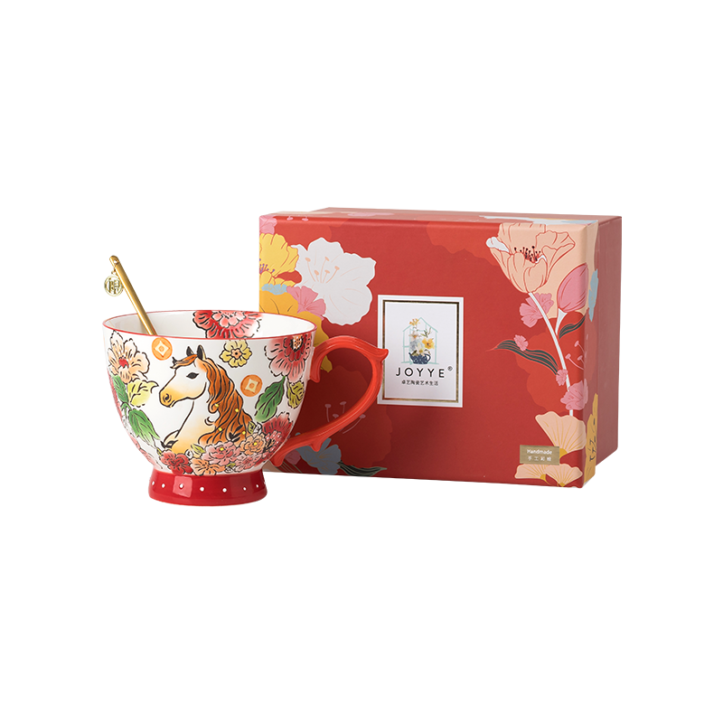 JOYYE 新春马上生花手绘杯 22503 400ml  丹红（单位：个）