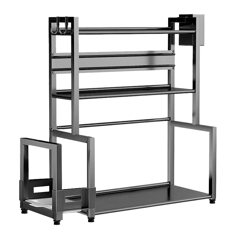 翰乐 调料置物架【30带挡板】刀架+砧板架+筷筒+挂钩*6 30cm 三层 黑色（单位：套）