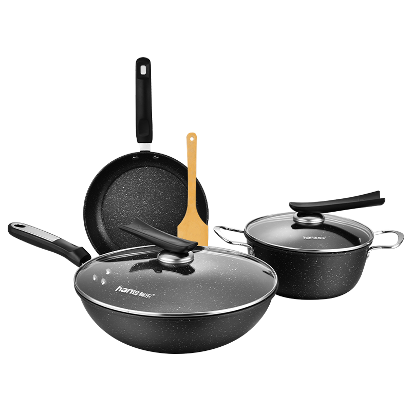 翰乐 炒锅套装 HL-T13 麦饭石四件套 曜石黑（单位：套）