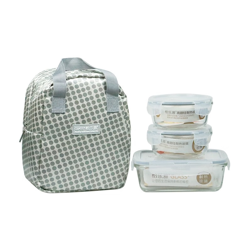 怡乐雅 高硼硅玻璃保鲜盒 （含有保温餐包） YLYT349 三件套 透明色（单位：套）