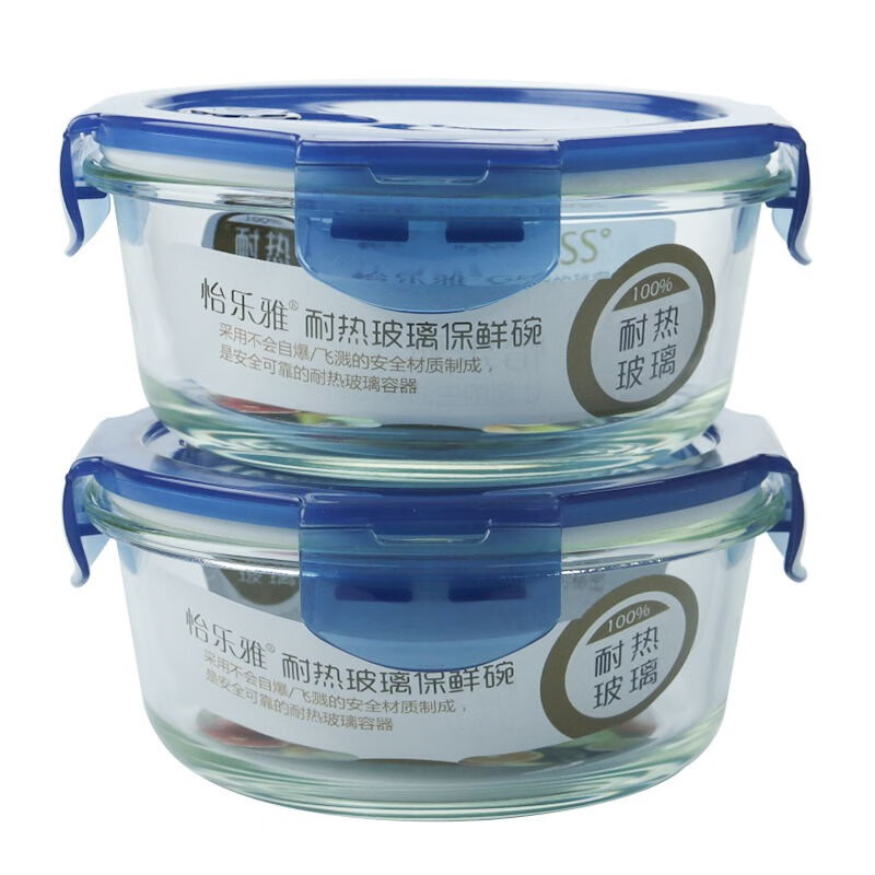 怡乐雅 高硼硅玻璃保鲜碗 YLYTR369 两件套 蓝色（单位：套）
