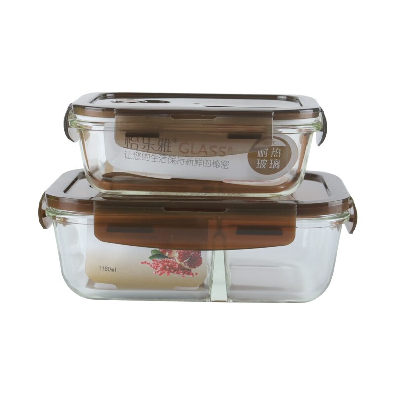 怡乐雅 高硼硅玻璃保鲜盒两件套 YLYF669 650ml *1+1180ml*1 棕色（单位：套）