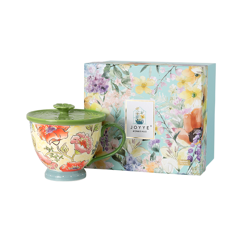 JOYYE 繁花似锦手绘杯（含杯盖） 25017 400ml  海棠花（单位：套）