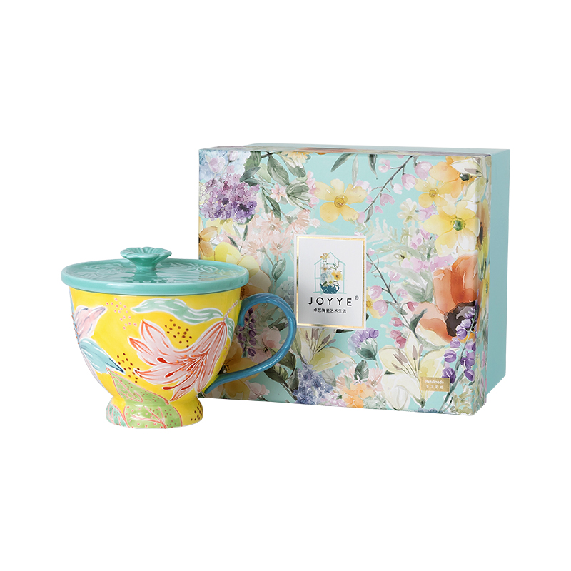 JOYYE 繁花似锦手绘杯（含杯盖） 25017 400ml  杜鹃花（单位：套）