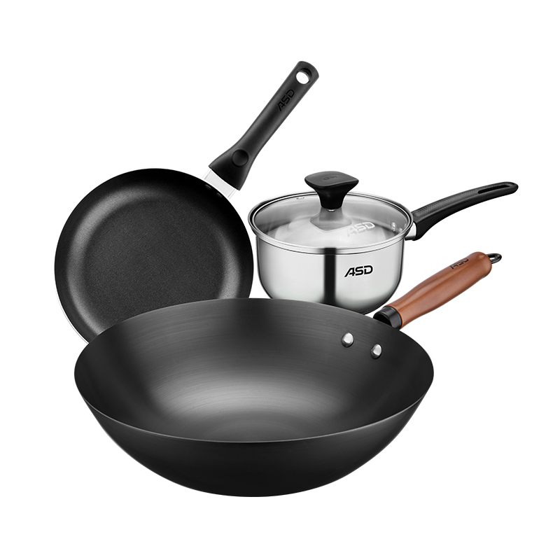 爱仕达（ASD） 顾家厨房锅具三件套 PH03Q2TG 炒锅32cm*1+煎锅24cm*1+奶锅16cm*1  黑色（单位：套）