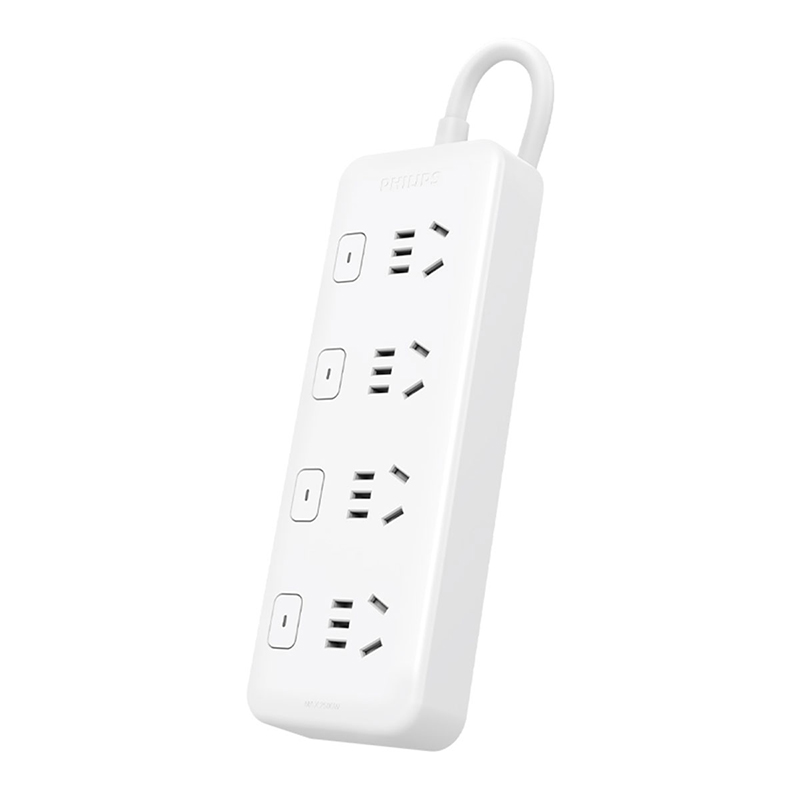 飞利浦（PHILIPS） 新国标4位分控独立开关大孔位间距安全插座 SPN3043W/93-1.8米 2500W 白色（单位：个）