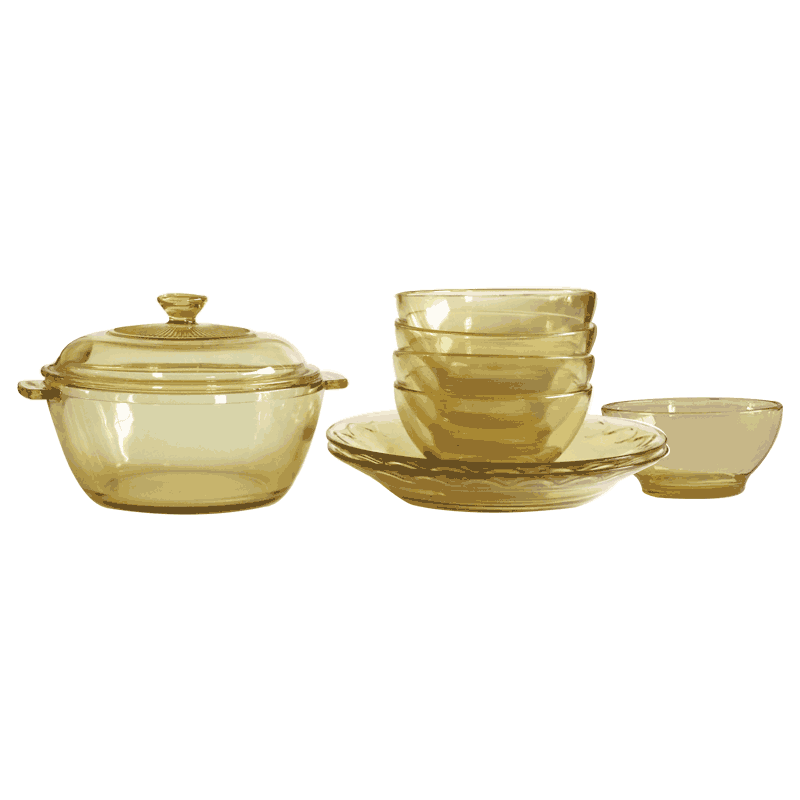 怡乐雅 轻奢系列琥珀色耐热玻璃餐具套装 QS-03 九件套  琥珀色（单位：套）