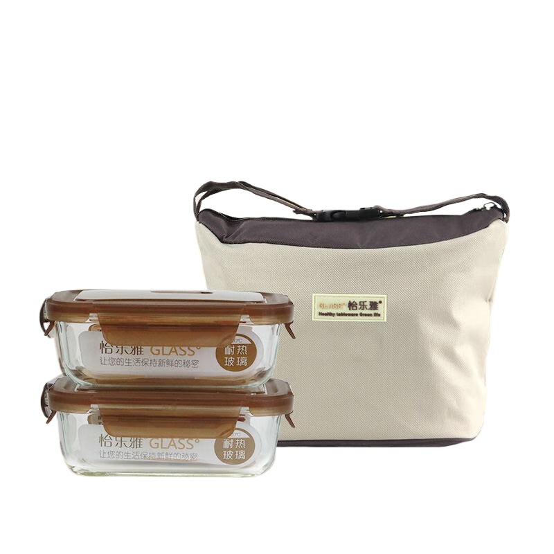 怡乐雅 高硼硅玻璃保鲜盒 （含有保温布包） YLYT269 两件套 褐色（单位：套）