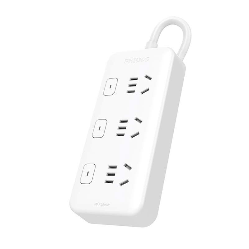飞利浦（PHILIPS） 家用三位五孔分控儿童保护门插线板/排插 SPN3033W/93-2.8米 2500W 白色（单位：个）