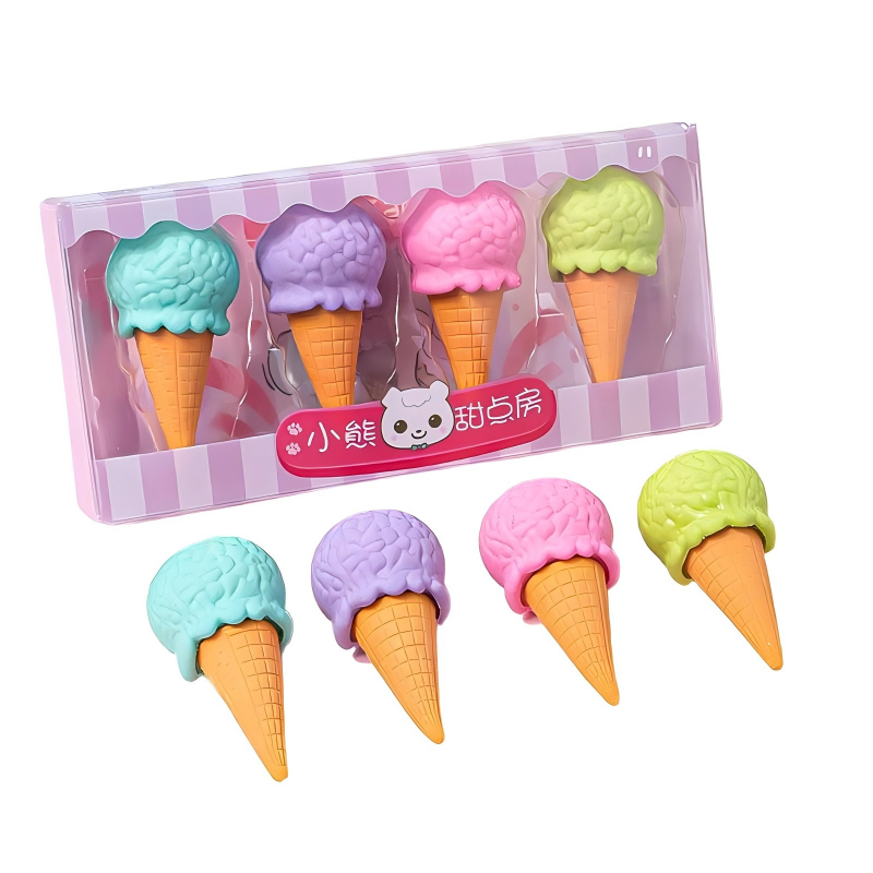 童益星 卡通橡皮 甜筒 1盒4个装 混色（单位：盒）