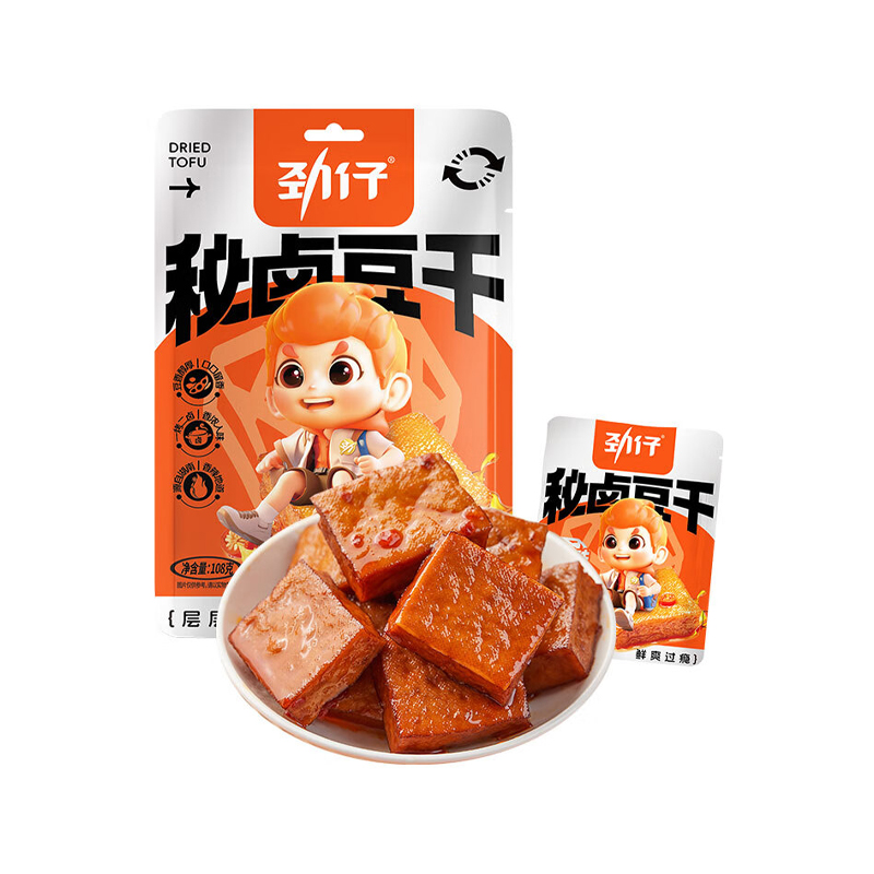 劲仔 秘卤香干 湖南特产零食豆干 香辣味108g*4袋 橙色（单位：组）
