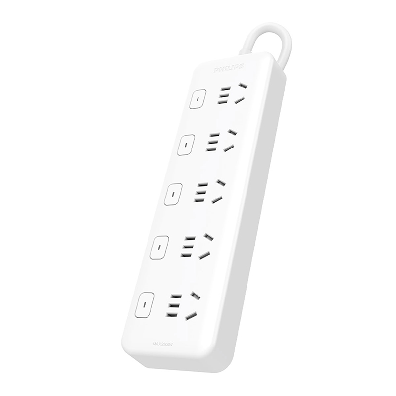 飞利浦（PHILIPS） 新国标五位分控儿童保护门安全插座板/插排 SPN3053W/93-2.8米 2500W  白色（单位：个）