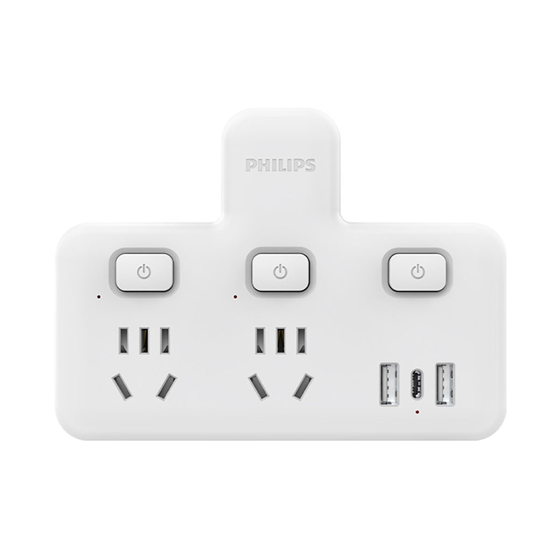 飞利浦（PHILIPS） 新国标品字形家用一转多位功能分控转换插座 SPN3320W/93 2500W  白色（单位：个）