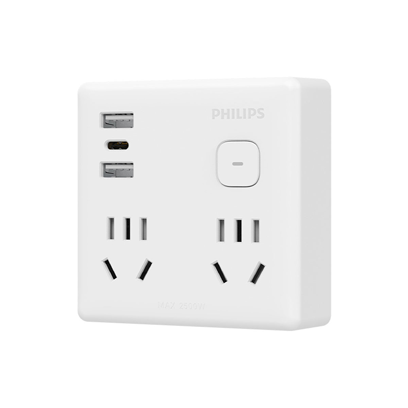 飞利浦（PHILIPS） 新国标USB转换器86型电源转换插座插头 SPN2342W/93 2500W  白色（单位：个）