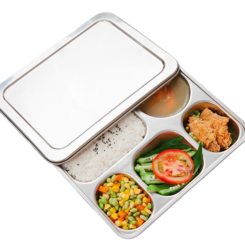 美厨（maxcook） 304不锈钢大号餐盘（带盖） MCFT724 容量约1.3L 银色（单位：个）