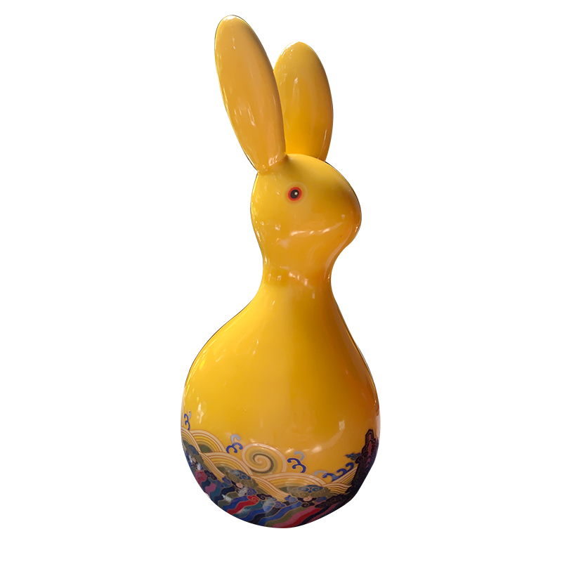 福人福地（FURENFUDI） 陶瓷兔摆件新中式国潮文创兔子摆件 IA.22.01.02 6.5*9.5*21.5cm （贵胄黄）-吉祥（海水江崖款）（单位：个）