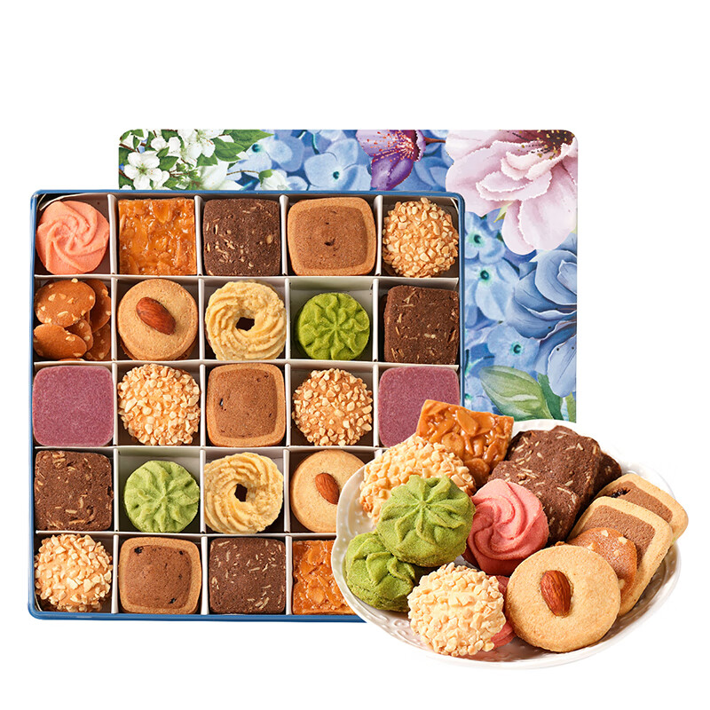 悠享时（YOTIME） 什锦曲奇饼干礼盒 十样锦 600g  深蓝色（单位：盒）