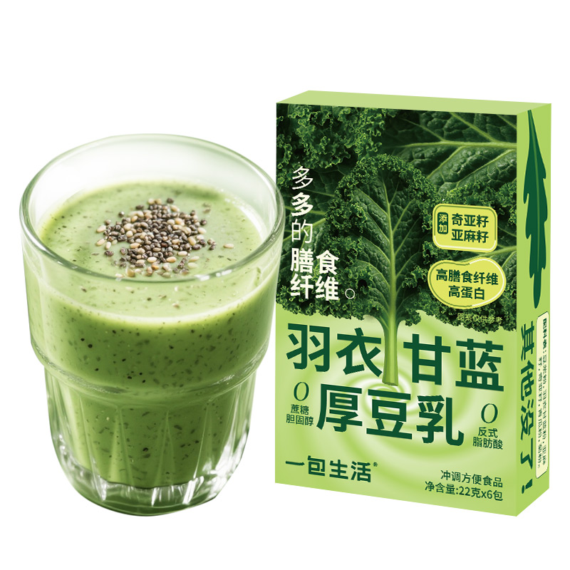 一包生活 豆浆粉高膳食纤维高蛋白 冲调食品 132g(22g*6条） 羽衣甘蓝厚豆乳 混色（单位：盒）
