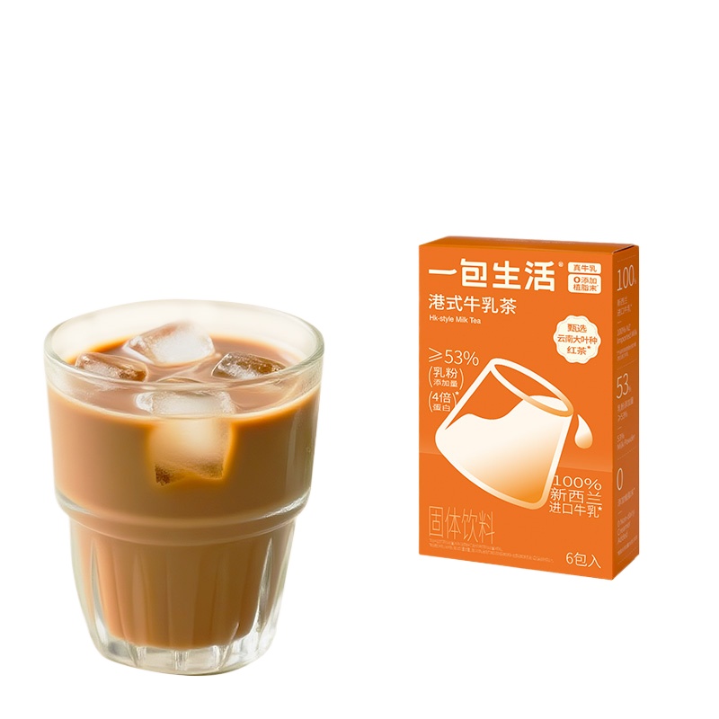 一包生活 冲泡奶茶零添加植脂末阿萨姆风味 港式牛乳茶 132g/盒（22g*6入） 港式牛乳茶 混色（单位：盒）