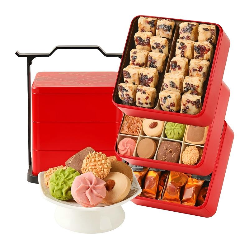 悠享时（YOTIME） 曲奇饼干三层礼盒 福满臻盈 810g 红色（单位：盒）