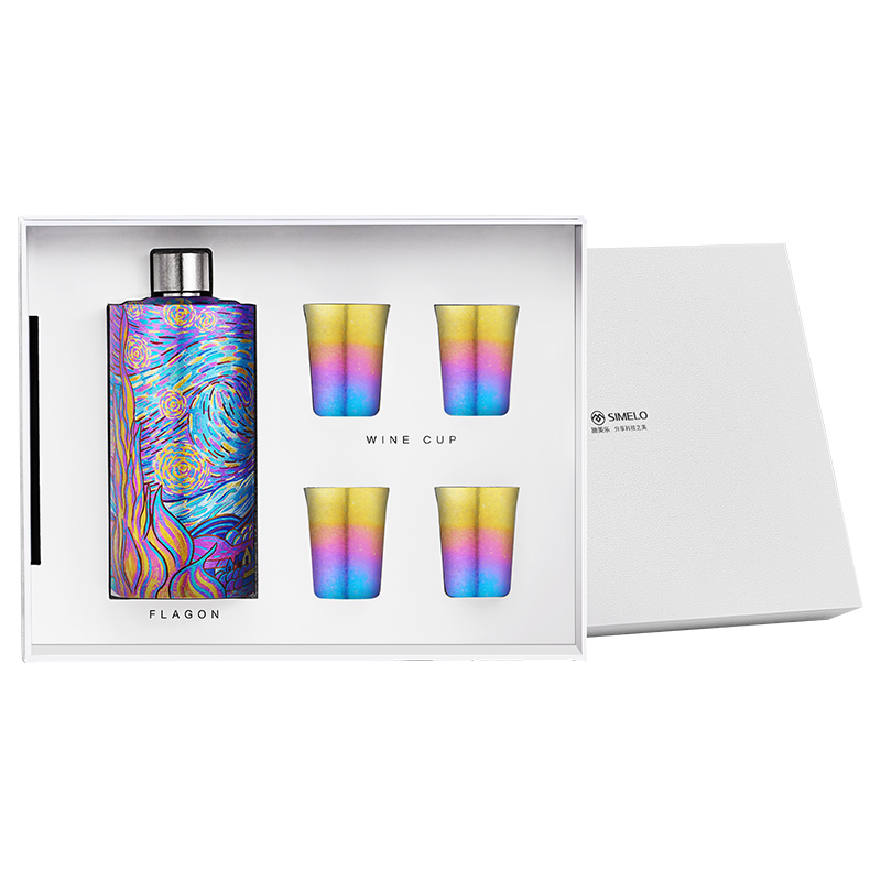 施美乐（SIMELO） 纯钛酒壶轻奢礼盒(一壶四杯) SM0059 645ML烧蓝手作 梵高星空（单位：套）