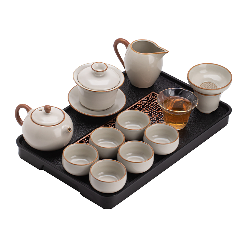 苏氏陶瓷（SUSHI CERAMICS） 汝窑带茶盘整套茶具 J1220 11头 灰色（单位：套）