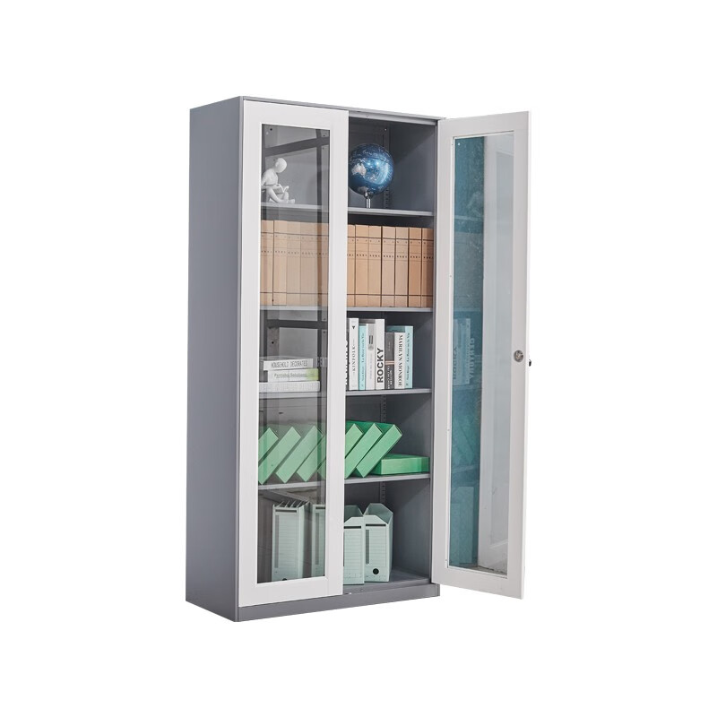 企诺 文件柜储物柜套色加厚通玻柜 QA072 900*400*1850mm 灰白色（单位：个）