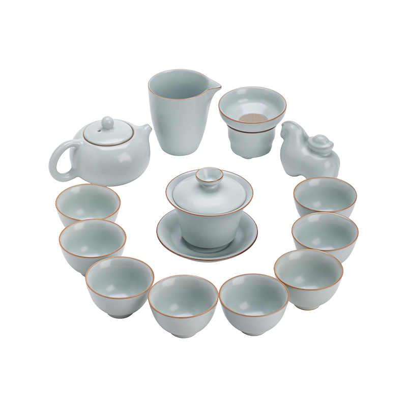 苏氏陶瓷（SUSHI CERAMICS） 马上有钱马蹄盖碗西施壶 J1229 13头 蓝色（单位：套）