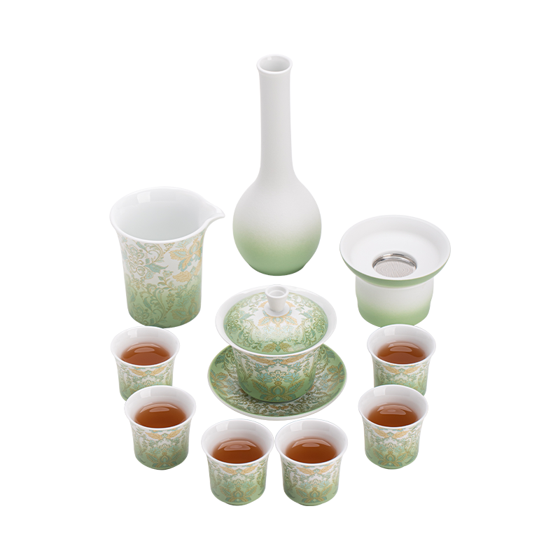 苏氏陶瓷（SUSHI CERAMICS） 文创绿野仙踪盖碗花瓶茶具 J1225 10头 绿色（单位：套）