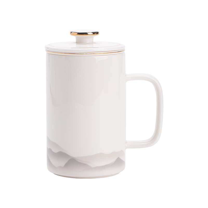 苏氏陶瓷（SUSHI CERAMICS） 江山如画带过滤办公杯 J1265 茶杯380ml 白色（单位：套）