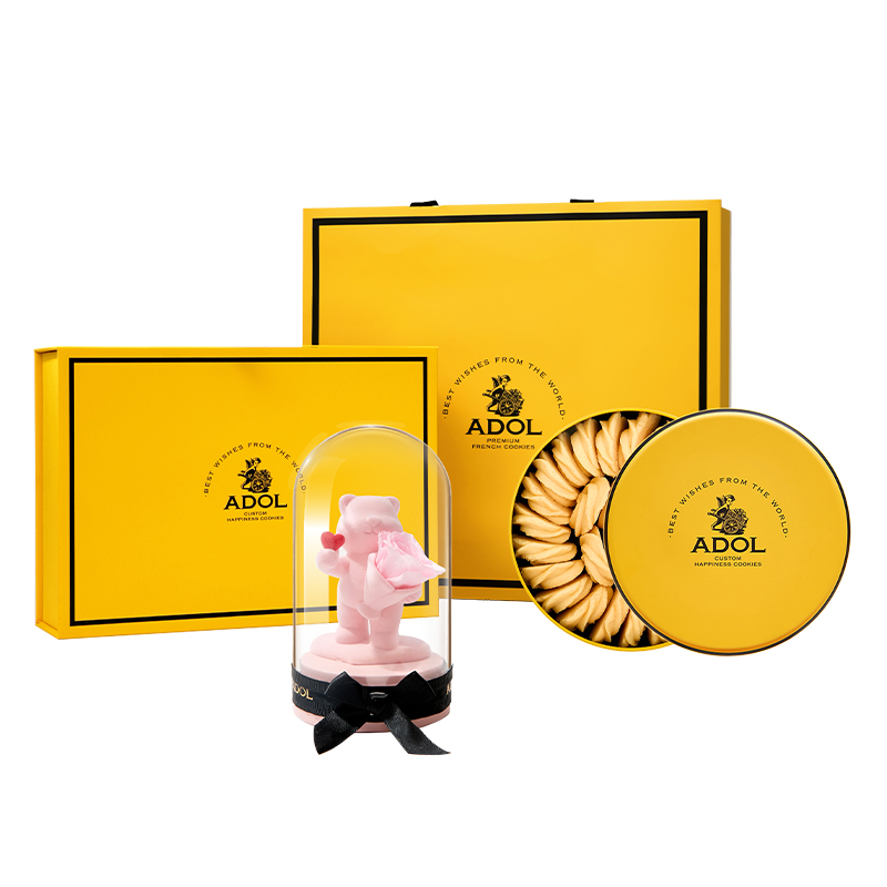 ADOL 黄油曲奇原味饼干 永生玫瑰小熊(粉)礼盒 180g 鹅仔黄（单位：盒）