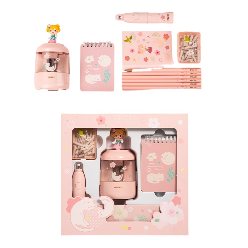 得力(deli) 古风女孩电动文具套装 68918A 12件 粉色（单位：盒）