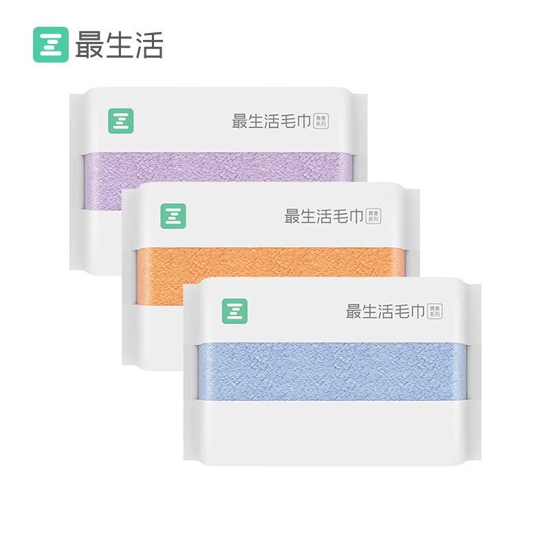 最生活 毛巾青春系列薄款 A-1193 32*70cm/90g*3条装 蓝色+紫色+橘色（单位：套）