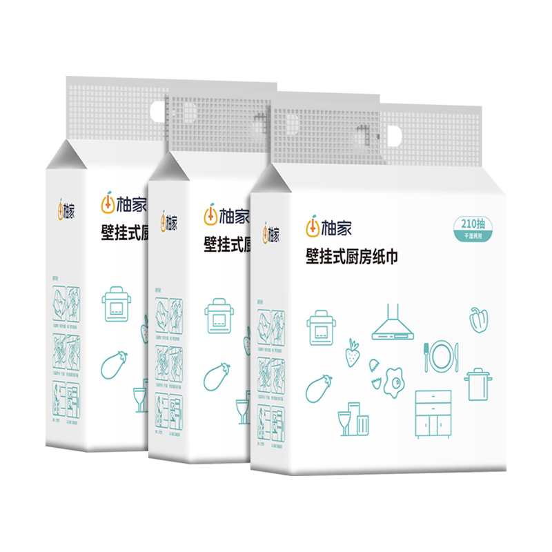 柚家 厨房纸巾(壁挂式) 453679 3提装 白色（单位：箱）