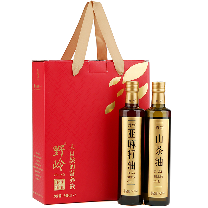 野岭 冷榨有机茶油亚麻籽油 随心搭礼盒 500ml*2瓶 混色（单位：盒）