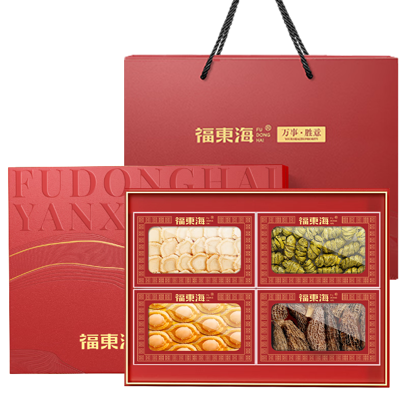 福东海（fudonghai） 西洋参 铁皮石斛 鲍鱼 羊肚菌 四拼B款 235g 红色（单位：盒）